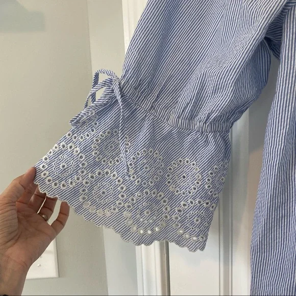 💋SOLD💋Westbound Woman Blue Seersucker 3/4 Sleeve Top Size 1X - Picture 2 of 6